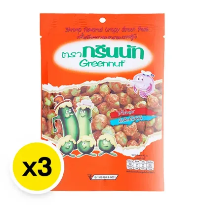 รูปภาพของ กรีนนัท ถั่วลันเตาอบกรอบ รสกุ้ง 70 ก. x 3