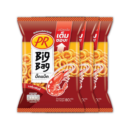 รูปภาพของ พีอาร์ข้าวเกรียบกุ้งสไปซี่ 80 กรัม แพ็ค 3